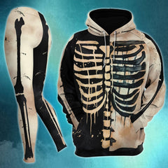 Half Black Skull Bones Combo Hoodie and Leggings - Wonder Skull