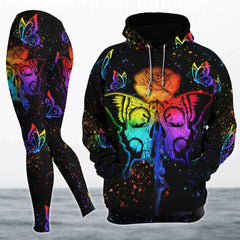 Flower Colorful Butterfly Skull Gothic Artwork Combo Hoodie and Leggings - Wonder Skull