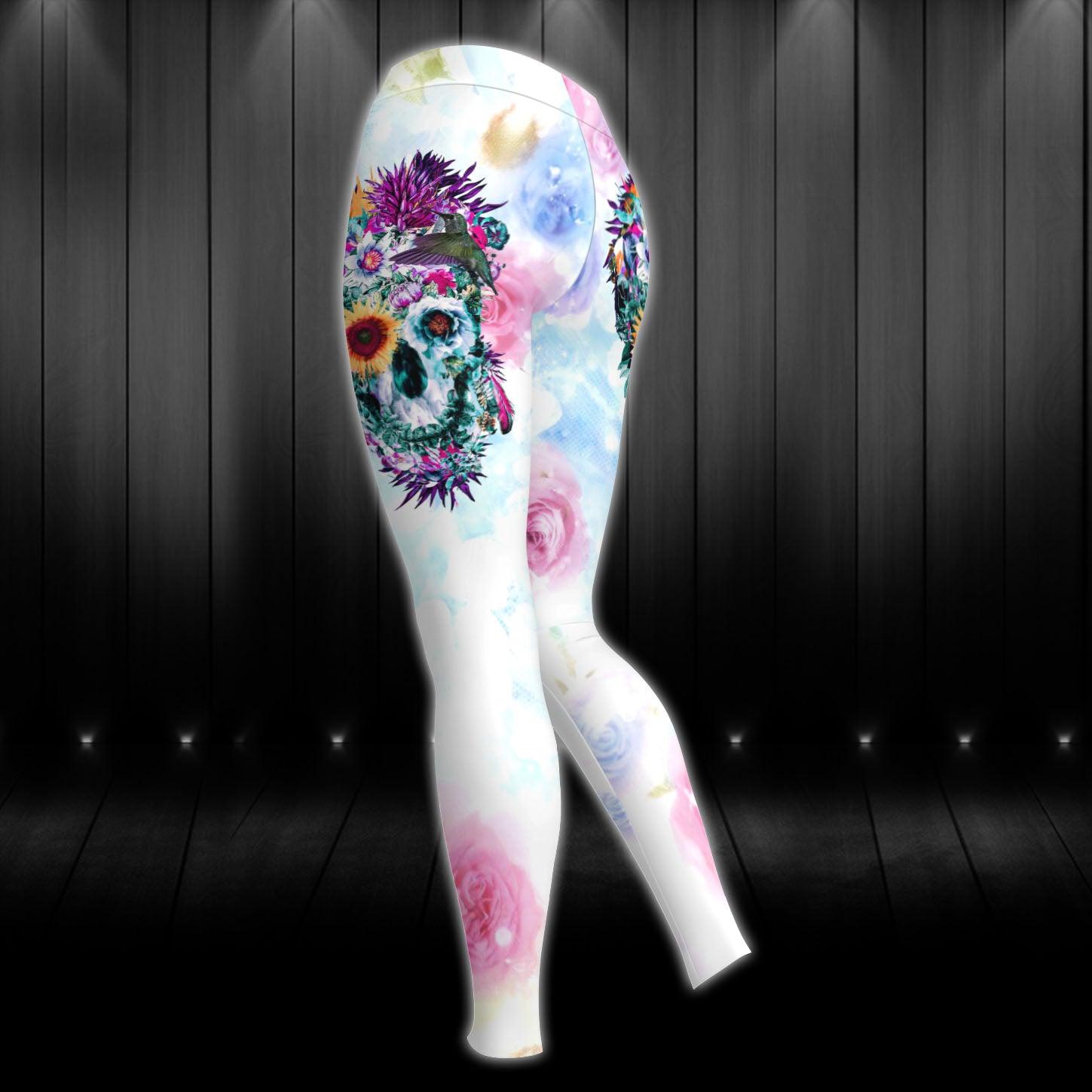 Flower Skull Gothic Colorful Artwork Combo Hoodie and Leggings - Wonder Skull