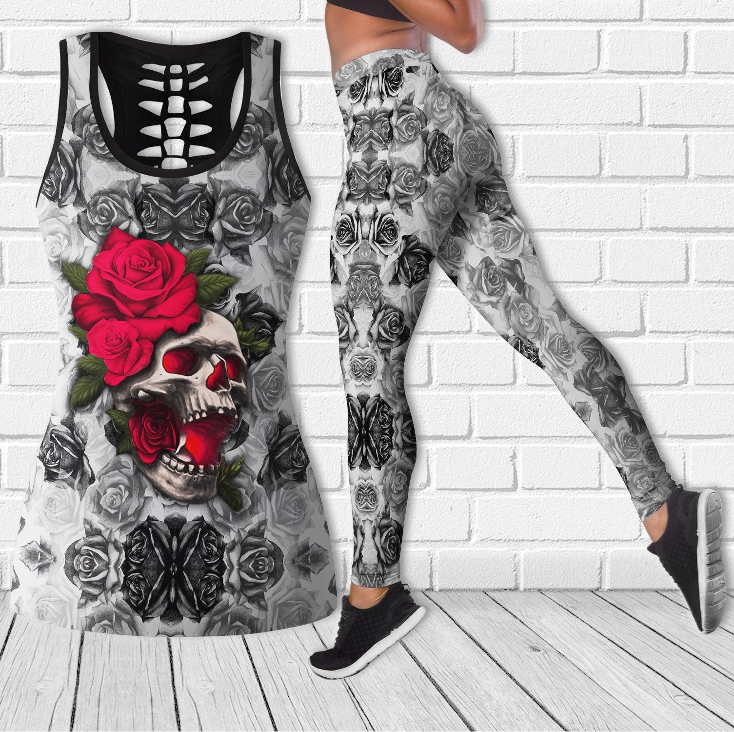 Skull Rose Gothic Red Cool Combo Tanktop & Leggings Yoga - Wonder Skull