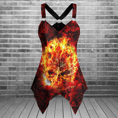 Fire Skull Gothic Women's Racing Tank Top With Irregular - Wonder Skull