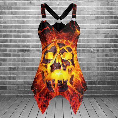 Crack Skull Gothic Women's Racing Tank Top With Irregular - Wonder Skull