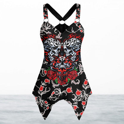 Rose Skull Sugar Women's Racing Tank Top With Irregular - Wonder Skull