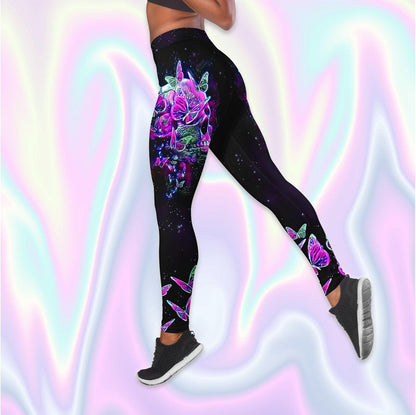 Butterfly Purple Skull Tanktop and Leggings - Wonder Skull