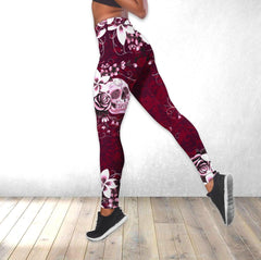 Red Flower Skull Tanktop and Leggings - Wonder Skull