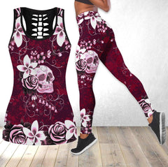 Red Flower Skull Tanktop and Leggings - Wonder Skull