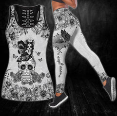 White Sugar Skull Purple Tanktop and Leggings - Wonder Skull