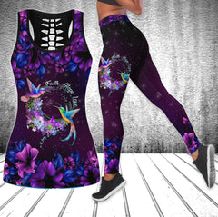 Bird And Purple Flower Tanktop and Leggings - Wonder Skull