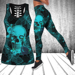 Pattern Flowers Skull Tanktop and Leggings - Wonder Skull