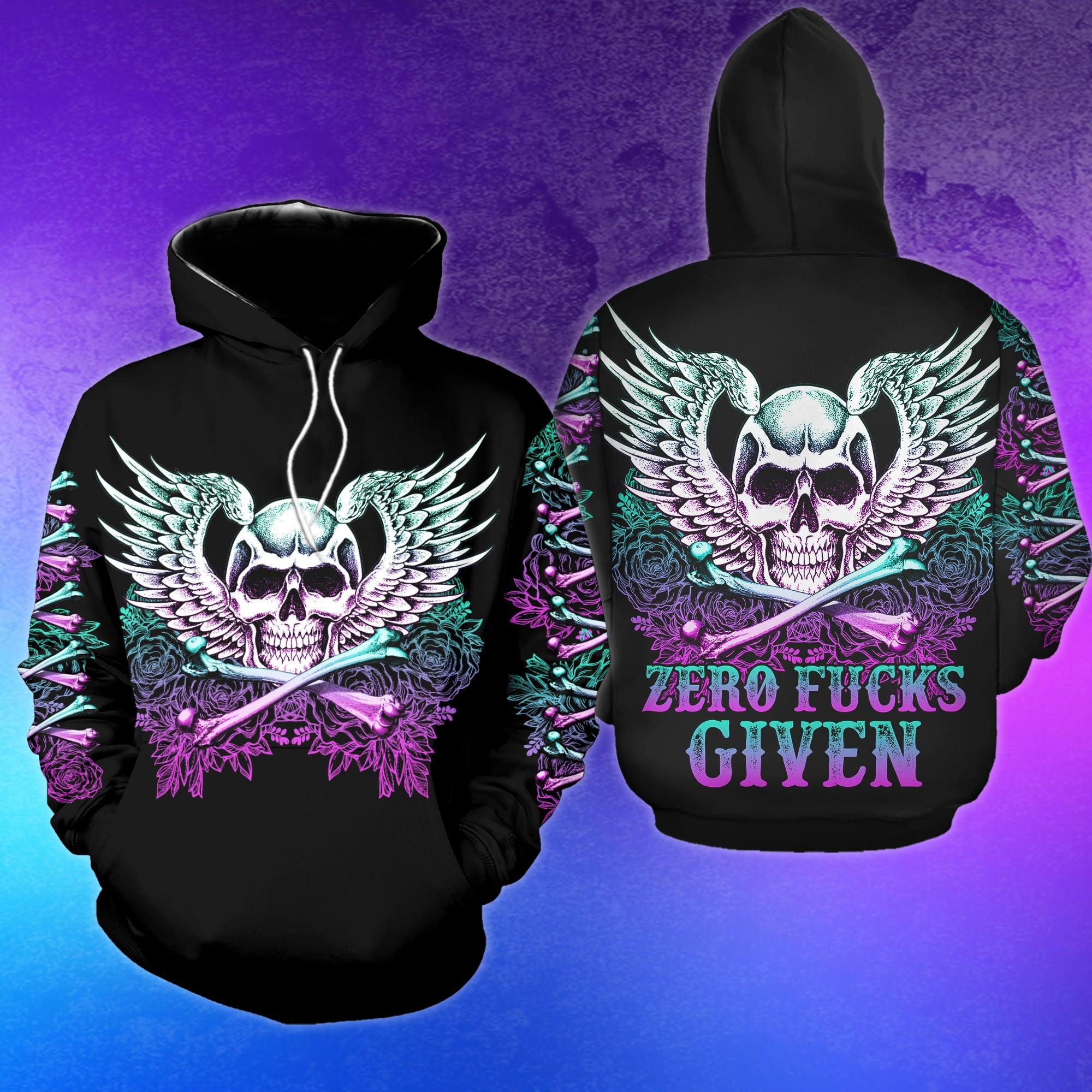 Zero Fucks Given Funny Hoodie For Women - Wonder Skull