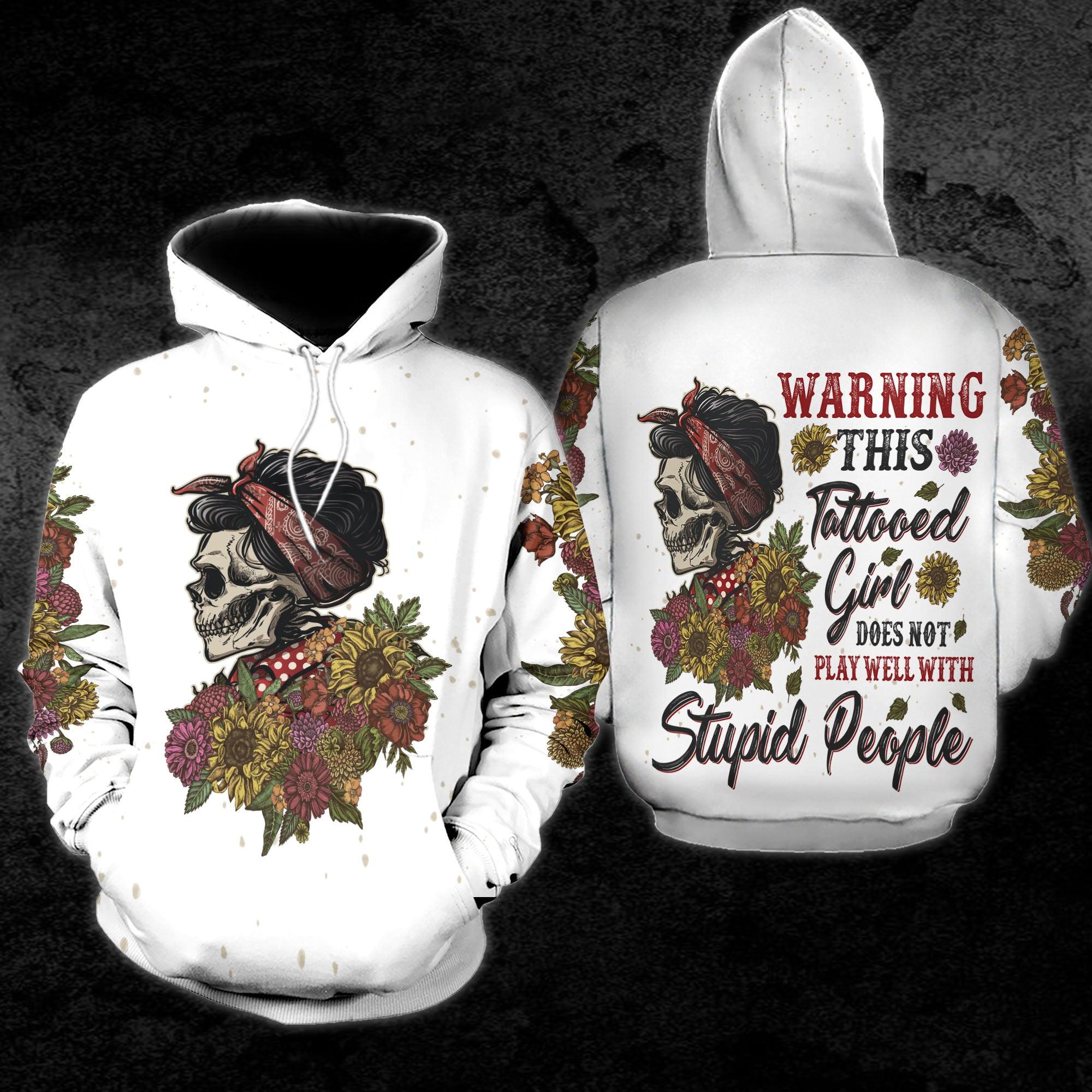 Warning This Tattooed Girl Flower Funny Hoodie For Women - Wonder Skull