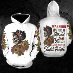 Warning This Tattooed Girl Flower Funny Hoodie For Women - Wonder Skull