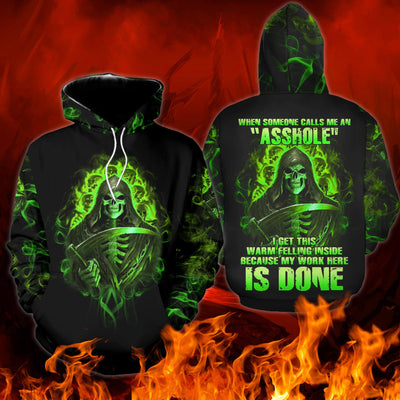 Green Skull Fire When Someone Calls Me An Asshole Funny Hoodie For Women - Wonder Skull