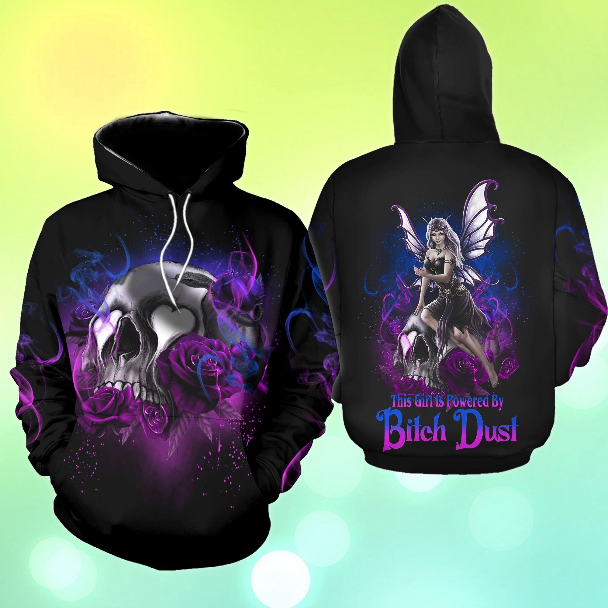 This Girl Is Powered By Bitch Dust Funny Hoodie For Women - Wonder Skull