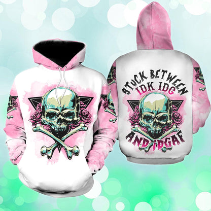Rose Skull Stuck Between IDK IDC IDGAF Funny Hoodie For Women - Wonder Skull