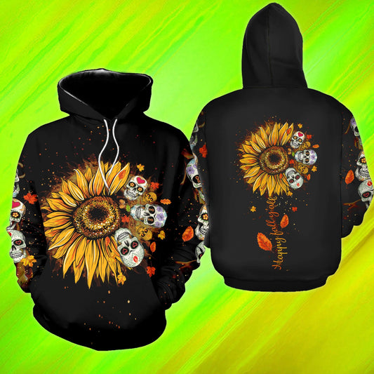Happy Fall Y'all Skull Flower Funny Hoodie For Women - Wonder Skull