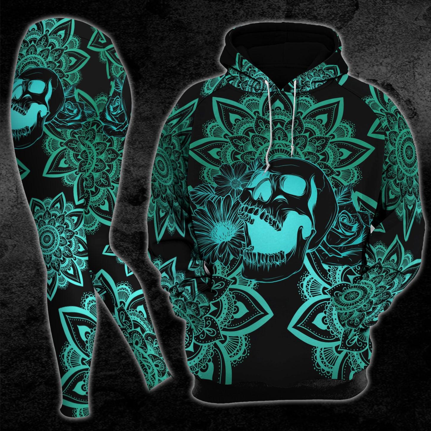 Skull Mandala Cyan Combo Hoodie and Leggings - Wonder Skull