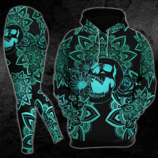 Skull Mandala Cyan Combo Hoodie and Leggings - Wonder Skull