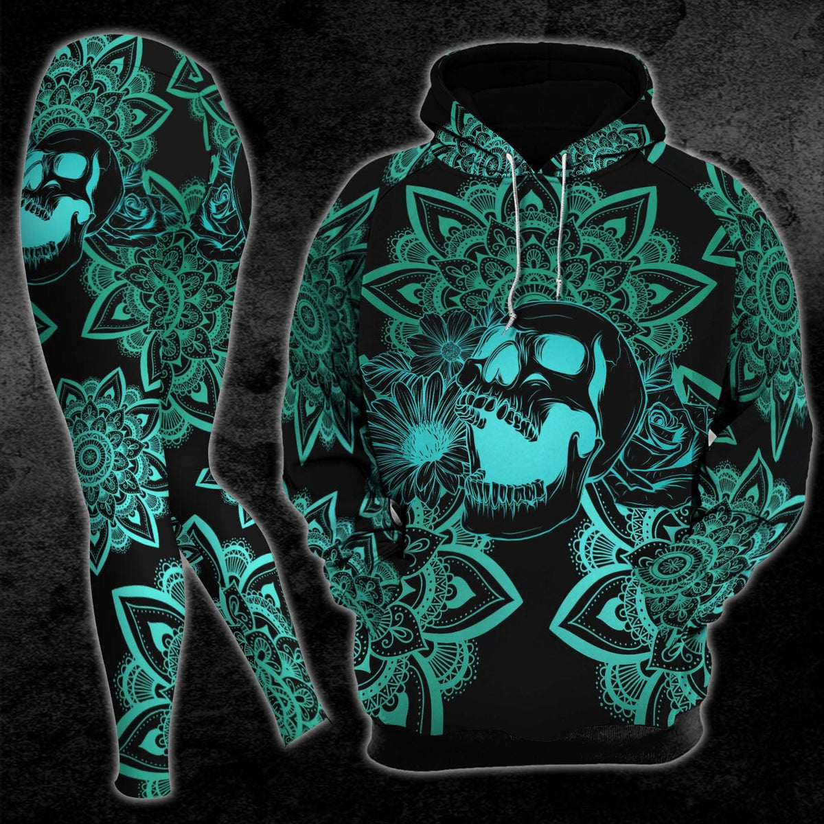 Skull Mandala Cyan Combo Hoodie and Leggings - Wonder Skull
