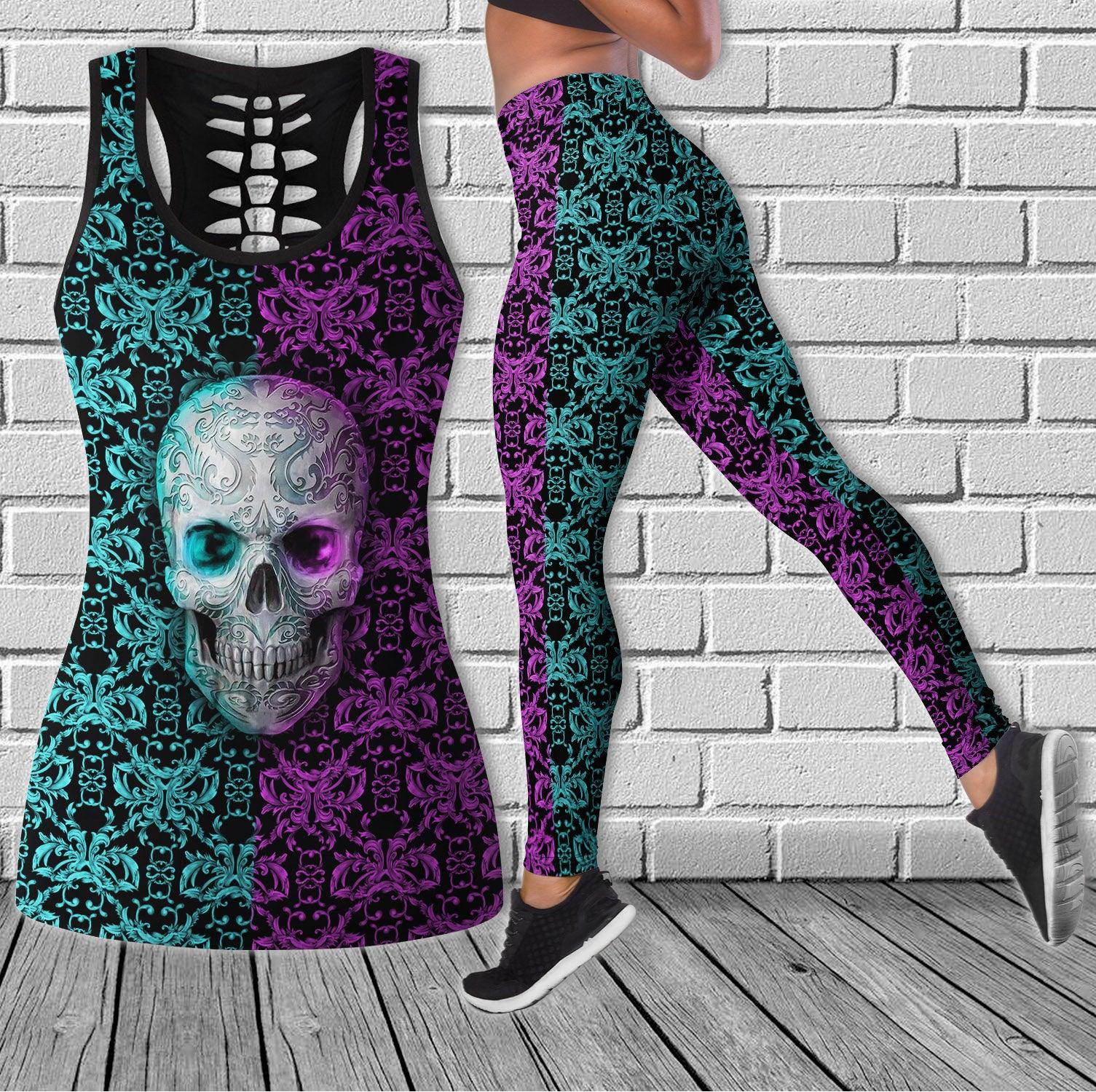 Skull Pattern Gothic Cool Combo Tanktop & Leggings Yoga - Wonder Skull