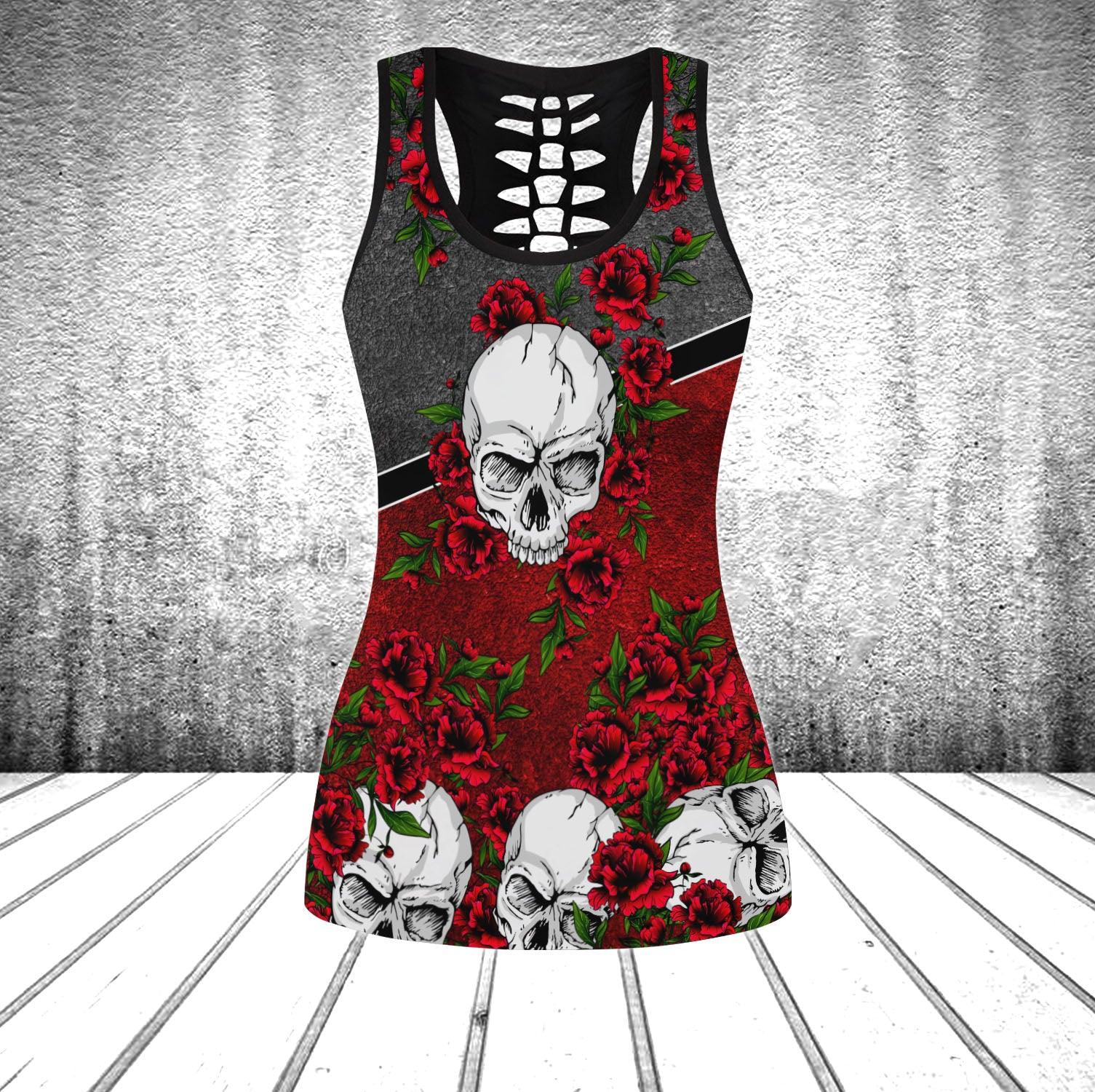 Gray Red Skull Tanktop and Leggings - Wonder Skull