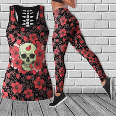 Skull Pattern Flower Cool Combo Tanktop & Leggings Yoga - Wonder Skull