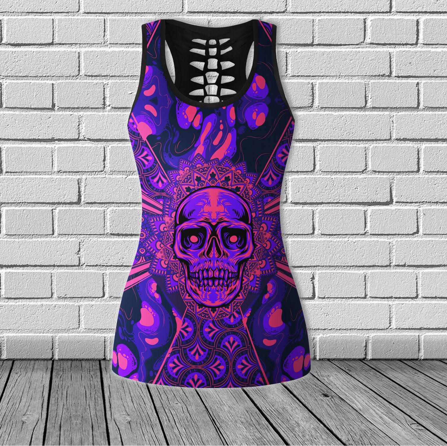 Cool Sugar Skull Pattern Purple Combo Tanktop & Leggings - Wonder Skull