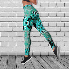 Skull Pattern Gothic Cyan Cool Combo Tanktop & Leggings Yoga - Wonder Skull