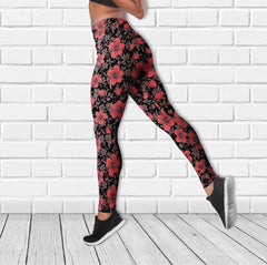 Skull Pattern Flower Cool Combo Tanktop & Leggings Yoga - Wonder Skull