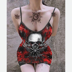 Metal Gothic Skull Printed Body Dress, Naughty Sleeveless Minidress For Women-Wonder Skull