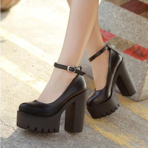 Minimalist Gothic Ankle Strap Platform Court Pumps, Fashionable High Heel Shoes For Women - Wonder Skull