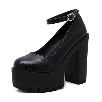 Minimalist Gothic Ankle Strap Platform Court Pumps, Fashionable High Heel Shoes For Women - Wonder Skull