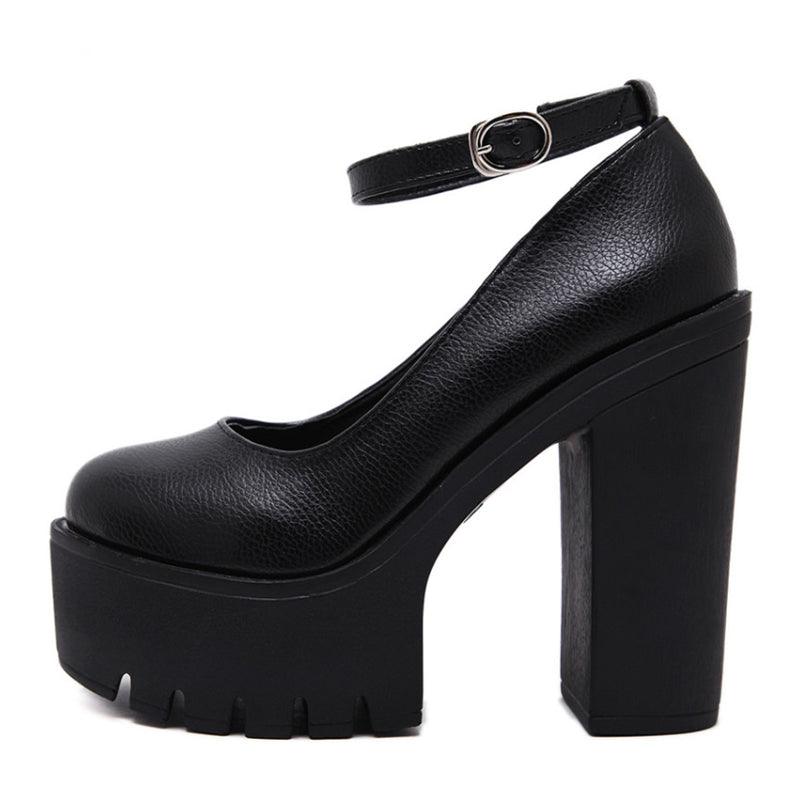 Minimalist Gothic Ankle Strap Platform Court Pumps, Fashionable High Heel Shoes For Women - Wonder Skull