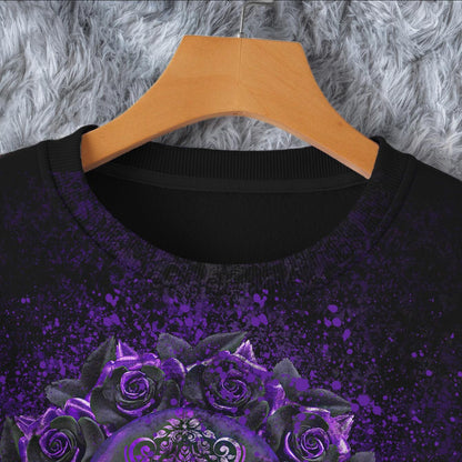Skull Purple Rose Combo Long Sleeve Sweatshirt and Leggings - Wonder Skull