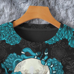 Skull Rose Cyan Combo Long Sleeve Sweatshirt and Leggings - Wonder Skull