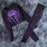 Skull Purple Rose Combo Long Sleeve Sweatshirt and Leggings - Wonder Skull