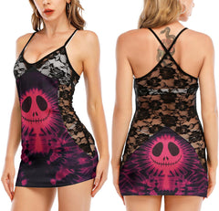 Unique Nightmare TieDye Pink Lace Cami Babydoll - Wonder Skull