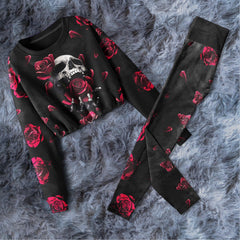 Skull Hand Rose Pattern Combo Long Sleeve Sweatshirt and Leggings - Wonder Skull