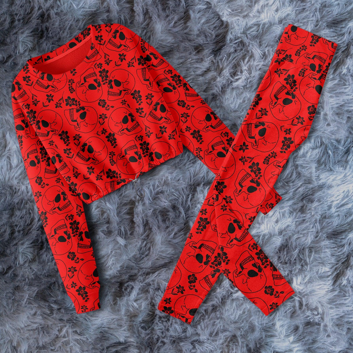 Skull Red Pattern Combo Long Sleeve Sweatshirt and Leggings - Wonder Skull