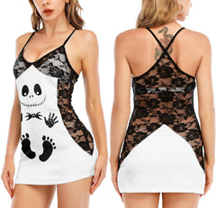 Unique Nightmare Footprints White Lace Cami Babydoll - Wonder Skull