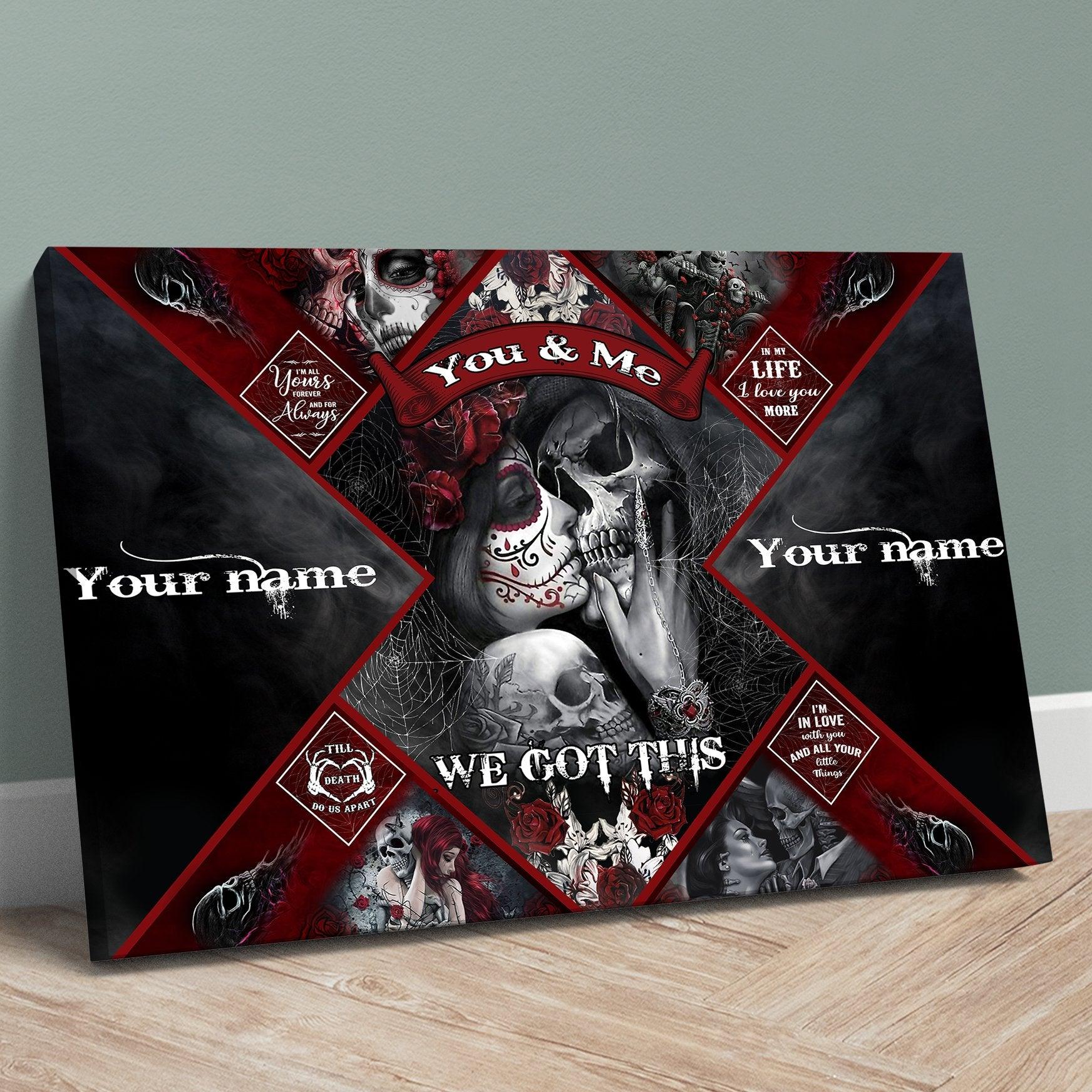 You And Me - Custom Personalized Names Gothic Skull And Roses Matte Canvas - Wonder Skull
