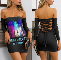 Hello Darkness my old Friend Off-shoulder Back Lace-up Dress