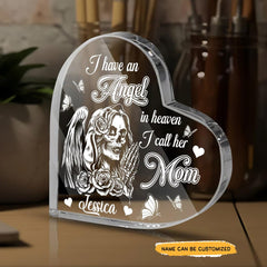 Mom Heaven - Customized Memorial Gifts Crystal Heart - Wonder Skull