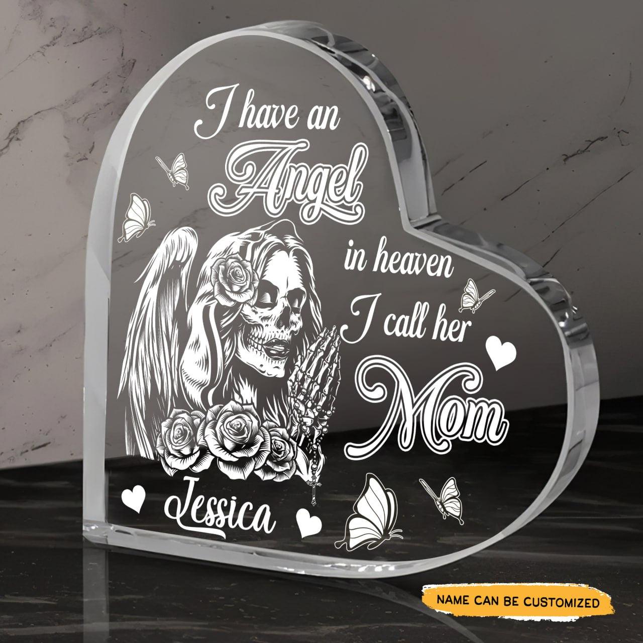 Mom Heaven - Customized Memorial Gifts Crystal Heart - Wonder Skull