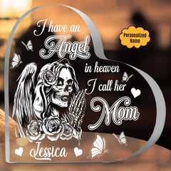 Mom Heaven - Customized Memorial Gifts Crystal Heart - Wonder Skull