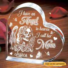 Mom Heaven - Customized Memorial Gifts Crystal Heart - Wonder Skull