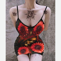 Skull Love Death Printed Body Dress, Hot Sleeveless Minidress For Women - Wonder Skull