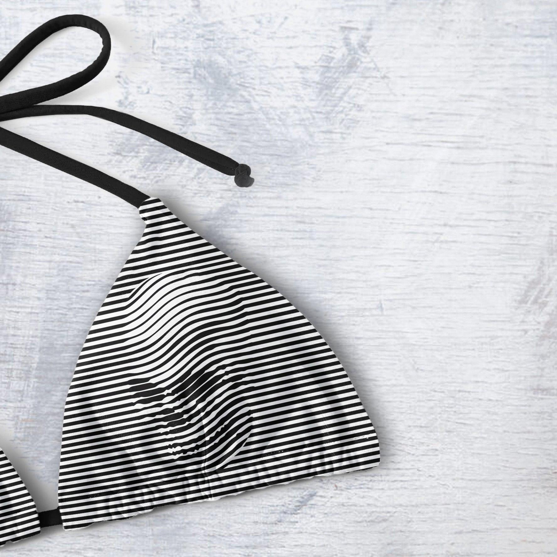 Black and White 3D skull abtract Art String Triangle Bikini - Wonder Skull