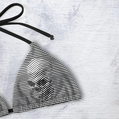 Black and White 3D skull abtract Art String Triangle Bikini - Wonder Skull