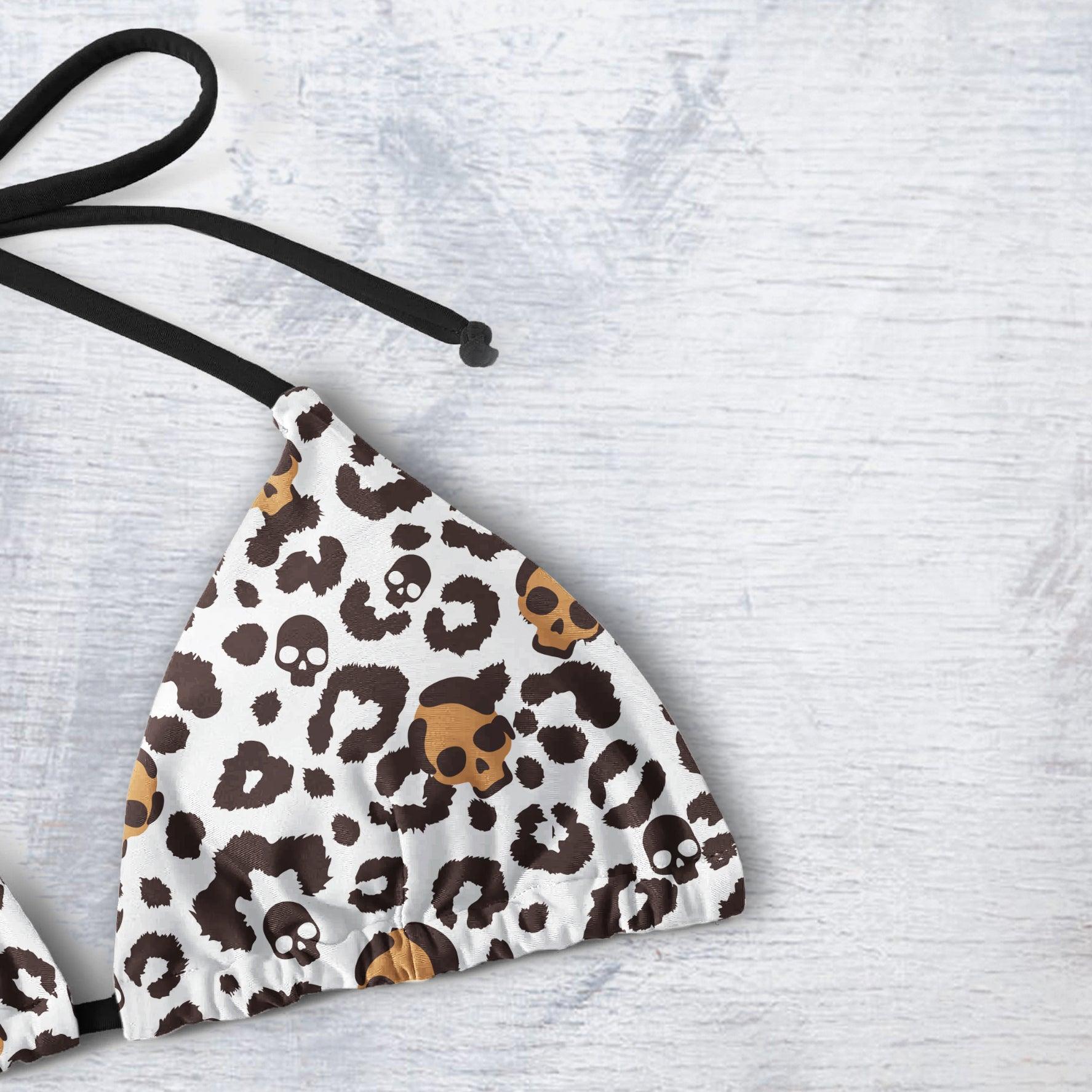 Leopard Pattern Skull Art String Triangle Bikini - Wonder Skull